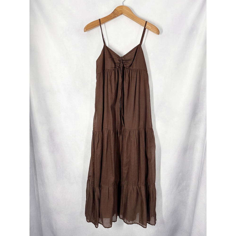 Y2K Mossimo Cotton Spaghetti Strap Brown Tiered Maxi Dress Women's Size Large